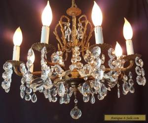 Item Vintage MCM Ornate French Brass & Crystal Chandelier 8 Light for Sale
