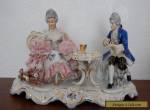 Antique German Dresden Lace Porcelain Couple Gambling Figurine. for Sale