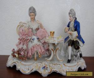 Item Antique German Dresden Lace Porcelain Couple Gambling Figurine. for Sale