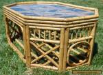 1960s Vintage Bamboo Rattan Glass Top Coffee Table Mid Century Phillippines Tiki for Sale