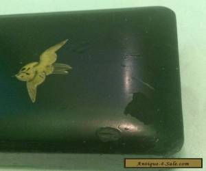 Item Papier mache / lacquer vintage Victorian antique bird glove box With gloves for Sale