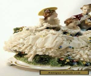 Item UNTERWEISSBACH Porcelain Dresden Lace Figural Group German PASTORAL Trio Bagpipe for Sale