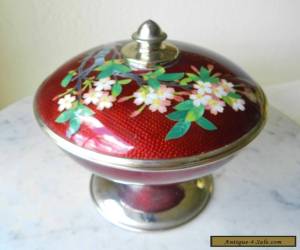Item Antique SATO Japanese Cloisonne Covered Dish Pigeon's Blood Vase for Sale