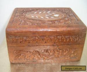 Item Vintage Wood Carved Floral Jewelry Box/similar with painted decoration on lid.  for Sale