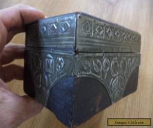 Item antique arts and crafts wooden box pewter panels for Sale