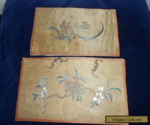 Item Antique 19th Century Chinese Silk Embroidery's With  Bats & Flowers x 2 for Sale