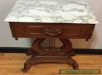 Vintage Genuine Solid Mahogany Rose Carved Marble Top Table Ornate With Drawer for Sale
