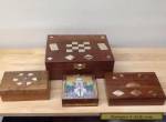 ANTIQUE JOB LOT WOODEN BOXES WITH BRASS INLAY for Sale