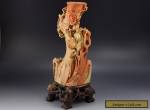 Fantastic Chinese Antique Soapstone Carving Of A Tree Trunk w/Flowers & Birds for Sale