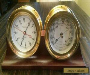 Item Chelsea Brass Clock & Barometer with Wood Stand for Sale