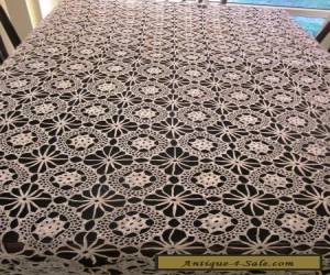 Item Antique CROCHETED LACY TABLECLOTH Large oblong fancy intricate cloth needs TLC for Sale