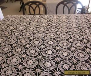 Item Antique CROCHETED LACY TABLECLOTH Large oblong fancy intricate cloth needs TLC for Sale