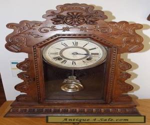Item ANTIQUE Cir 1900 ANSONIA 8 DAY MANTLE CLOCK - OAK GINGERBREAD - OVERHAULED for Sale