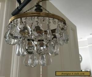 Item antique  vintage brass and large tear drop crystals chandelier  for Sale