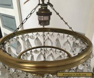 Item antique  vintage brass and large tear drop crystals chandelier  for Sale
