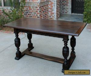 Item Antique French Carved Oak Farmhouse Trestle LARGE Dining Table Desk Pegged 1880s for Sale