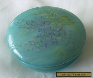 Item Alabaster Hand Carved Trinket Pot Box Blue Forget Me Not Flower Lid Italy  for Sale