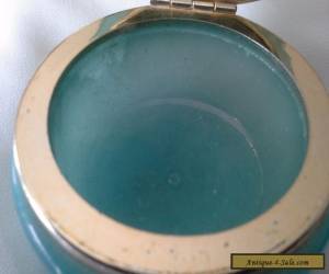 Item Alabaster Hand Carved Trinket Pot Box Blue Forget Me Not Flower Lid Italy  for Sale