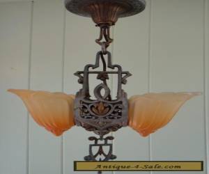 Item Antique Lincoln Fleur De Lis 2 Light Slip Shade Ceiling Light Fixture Chandelier for Sale