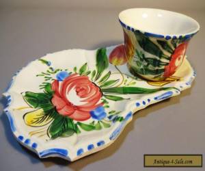 Item Set 6 Majolica Pottery Nove Rose Italy Cup Plates & Cups Hand Painted c1910 for Sale