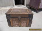 Antique Flat Top Steamer Wood Trunk Chest With Tray for Sale