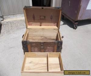 Item Antique Flat Top Steamer Wood Trunk Chest With Tray for Sale
