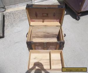 Item Antique Flat Top Steamer Wood Trunk Chest With Tray for Sale