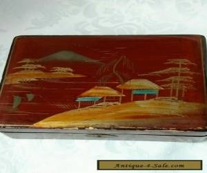 Item Vintage Antique Cherry Colored Hand painted wooden  Box .  Japan  for Sale