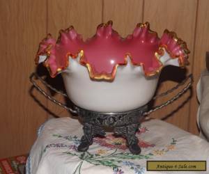 Item 1850-1899 VICTORIAN Art Glass BRIDE'S BOWL w/ Rogers Triple Silver Plate STAND~ for Sale