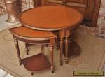 ANTIQUE FRENCH LOUIS XVI SET 5 NESTING TEA TABLES GILT MAHOGANY WOOD LEATHER TOP for Sale