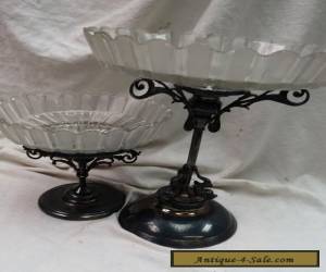 Item 2 matching compotes / both EAPG frosted ribbon / 2 sizes silver plate pedestal for Sale