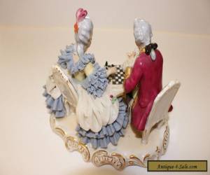 Item DRESDEN ORIGINAL GERMANY PORCELAIN FIGURINE COUPLE PLAYING CHESS POST 1940 for Sale