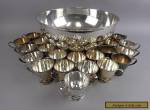 Japan Rose Motif Nickle Silver Punch Bowl & 22 Cups Silverplate for Sale