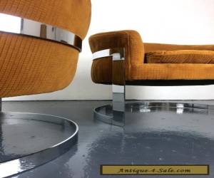 Item Pair Vintage Mid Century Modern Milo Baughman Style Chrome Barrel Lounge Chairs for Sale