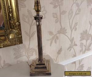 Item OLD VINTAGE ANTIQUE SILVER PLATED CORINTHIAN COLUMN TABLE LAMP for Sale