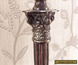 Item OLD VINTAGE ANTIQUE SILVER PLATED CORINTHIAN COLUMN TABLE LAMP for Sale