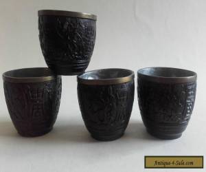 Item Antique Chinese Carved Coconut Wine Cups x 4   for Sale