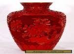 Chinese Cinnabar Vase with Blue Enamel Interior, 9" for Sale