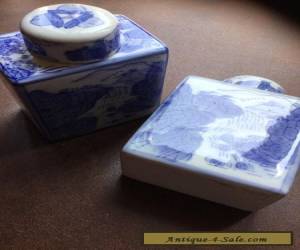 Item PAIR Vintage Chinese Blue and White Porcelain Square Vase for Sale