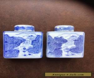 Item PAIR Vintage Chinese Blue and White Porcelain Square Vase for Sale