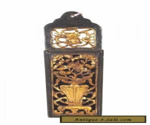 Item Antique Chinese Wood Carving Hanged Vase in Black & Gold for Sale