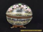 Antique Victorian Art Glass Oval Egg Shaped Hinged Box Enamel Decoration for Sale