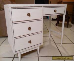 Item Vintage Mid Century Desk 1950 "4 Drawers" Rustic White Wood Shabby Chic for Sale