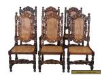 Set of Six French Antique Carved Oak Dining Chairs Cane Seats and Backs for Sale
