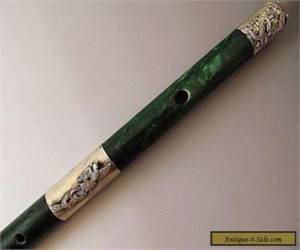 Item Chinese handwork old Tibet-Silver Carved Dragon Phoenix antique Jade Flute for Sale