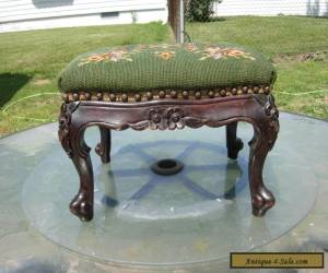 Item Antique French Footstool Carved Mahogany Floral Needlepoint Louis XV Style for Sale