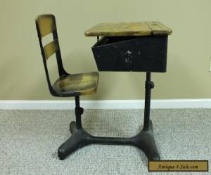 Item ANTIQUE VINTAGE STUDENT (CHILD'S) ADJUSTABLE SCHOOL DESK  CHAIR & BACK for Sale