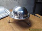VINTAGE ADAMS ENGLAND SILVERPLATE ROUND DOME BUTTER DISH LION HEAD FOOTED for Sale