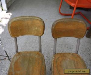 Item Set of 2 Vintage Heywood Wakefield Small Wood/Metal School Desk or Table Chairs for Sale