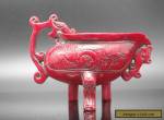 Chinese collection handwork dragon resin red coral tripodia cup for Sale